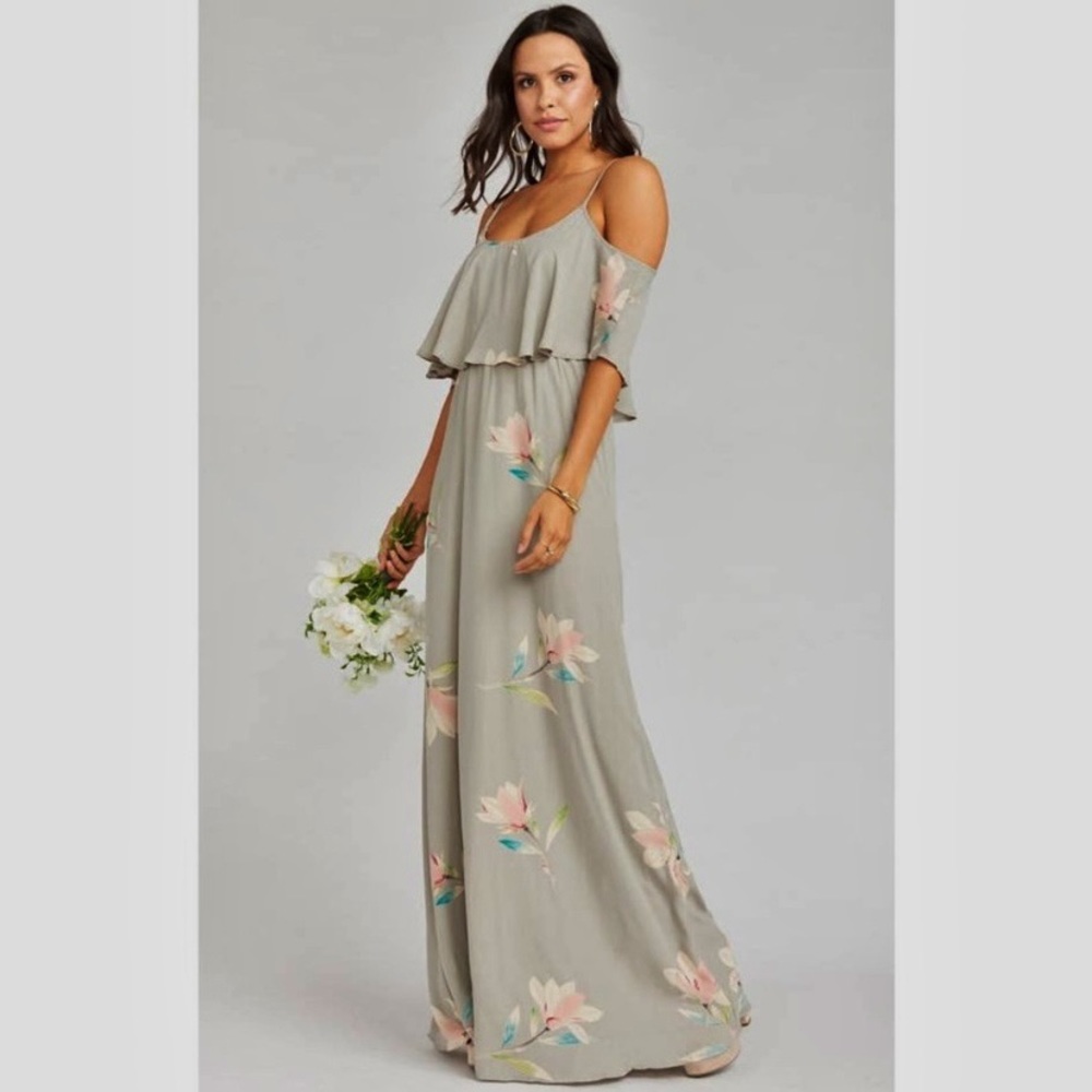 Show Me Your Mumu Caitlin Ruffle Maxi Dress in Lily Showers